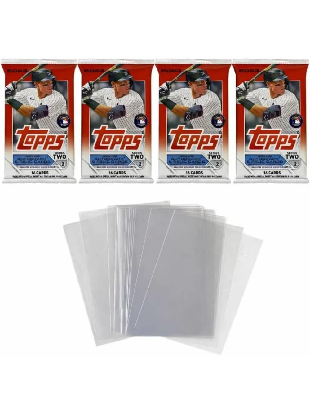2023 Baseball Card Bundle - 4 Sealed Packs (64 Cards) + 15 Penny Sleeves, MLB